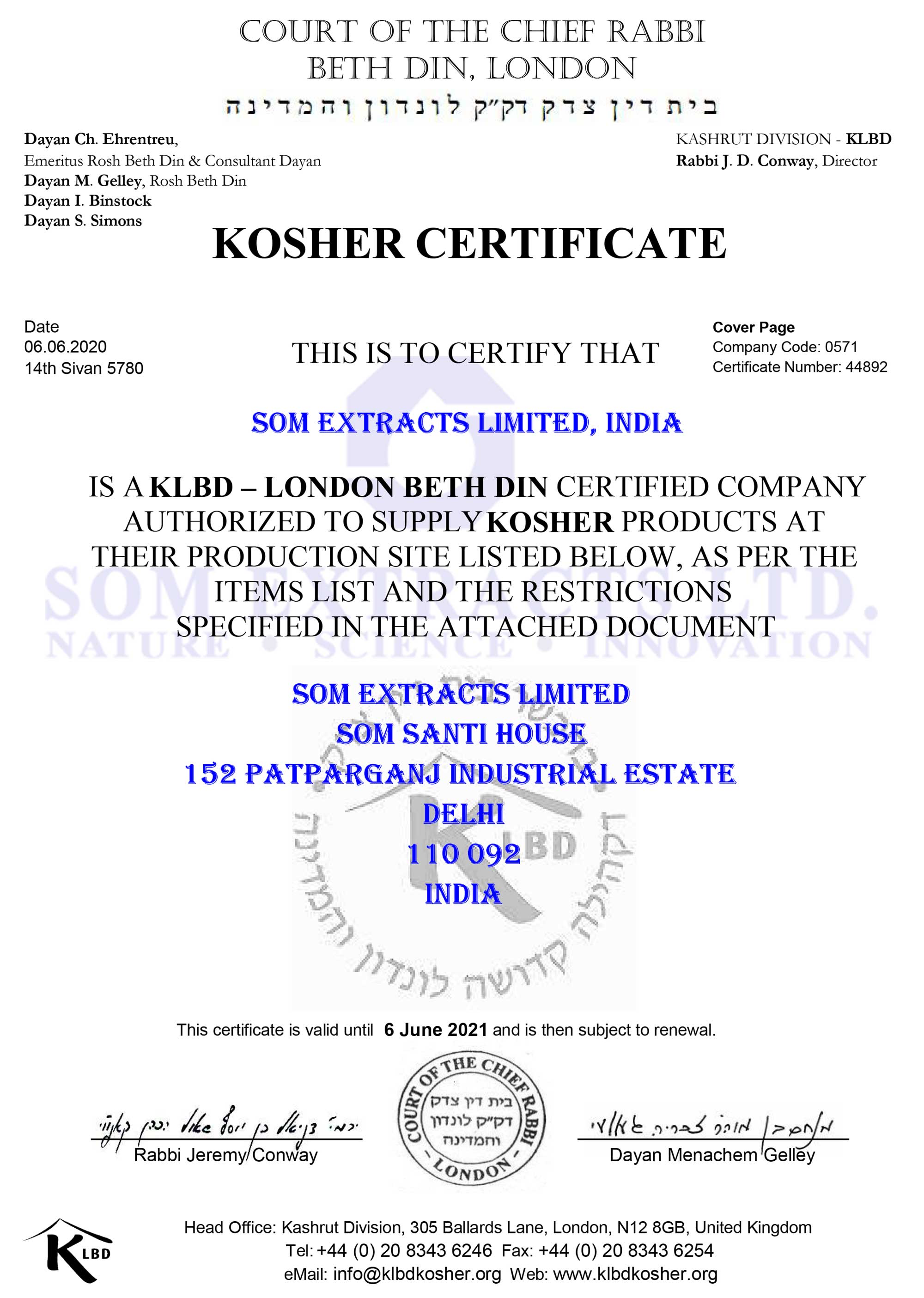 Kosher Certificate, Halal Certificate, Food Safety System Certificate